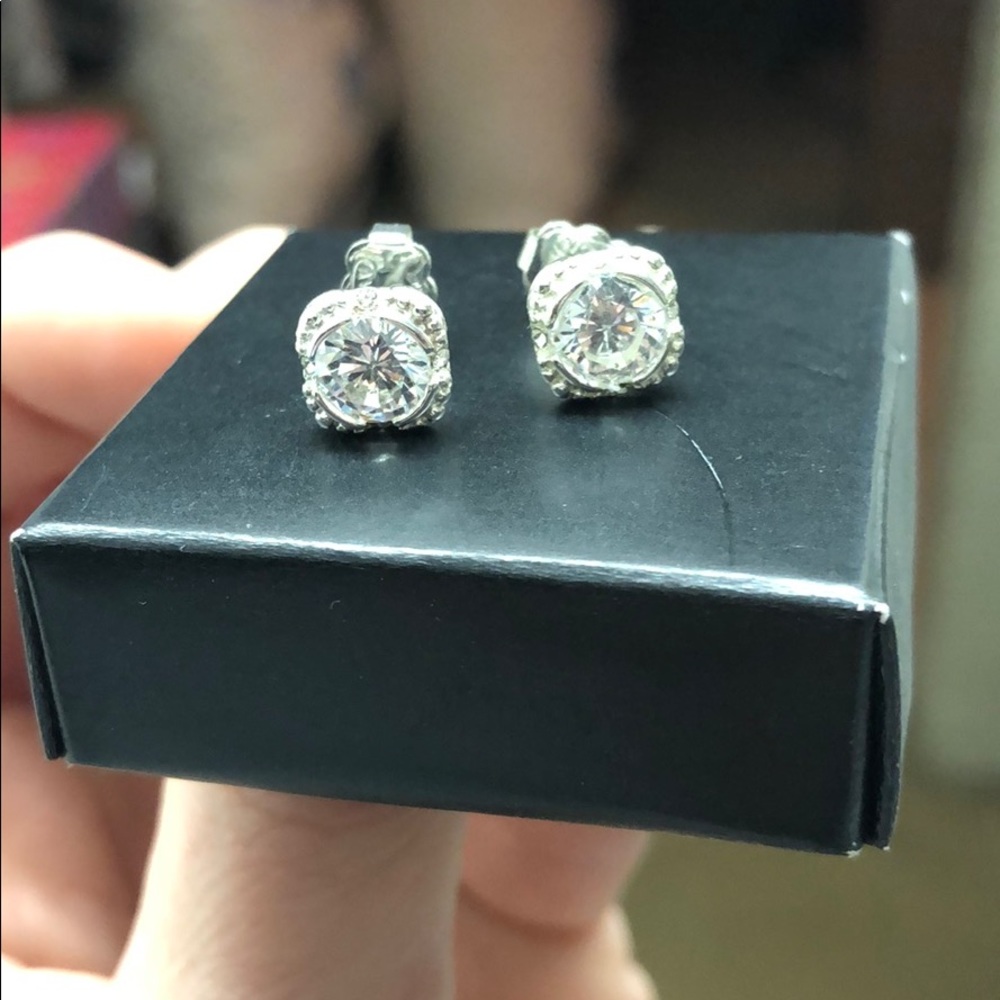 Avon Halo CZ Stud Earrings Round - 2 sets